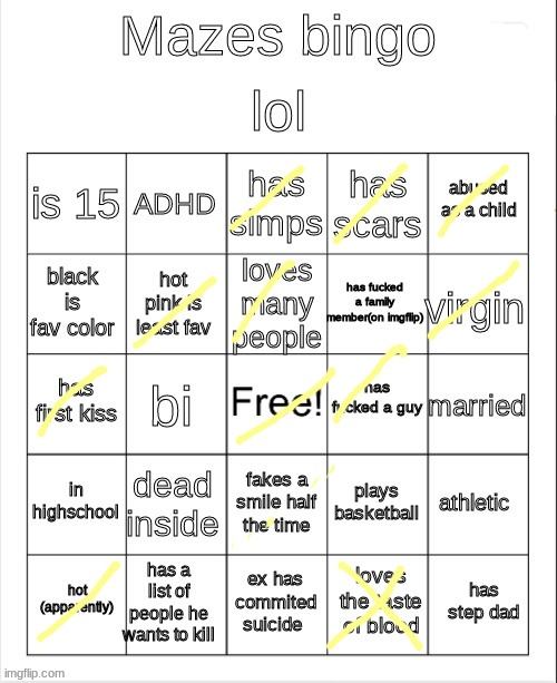 I hate this bingo but i did it lol EEEE | image tagged in maze | made w/ Imgflip meme maker