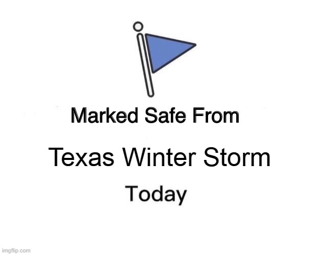Safe from Texas Winter Storms | Texas Winter Storm | image tagged in memes,marked safe from | made w/ Imgflip meme maker