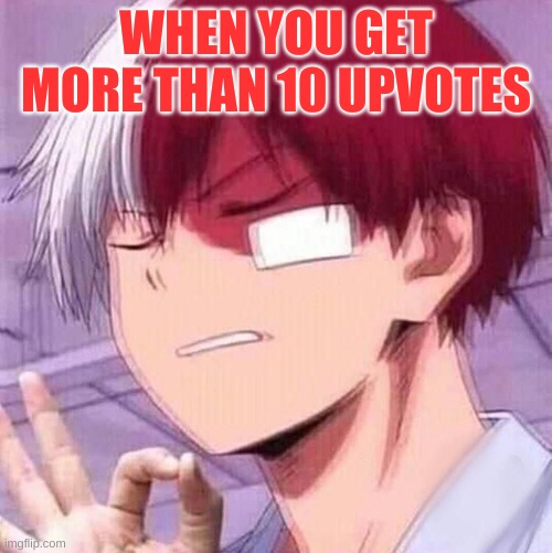 people who start imgfip like: | WHEN YOU GET MORE THAN 10 UPVOTES | image tagged in todoroki | made w/ Imgflip meme maker