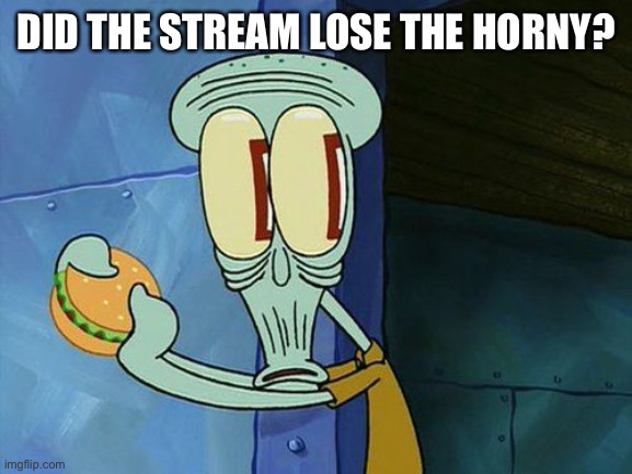 Oh shit Squidward | DID THE STREAM LOSE THE HORNY? | image tagged in oh shit squidward | made w/ Imgflip meme maker