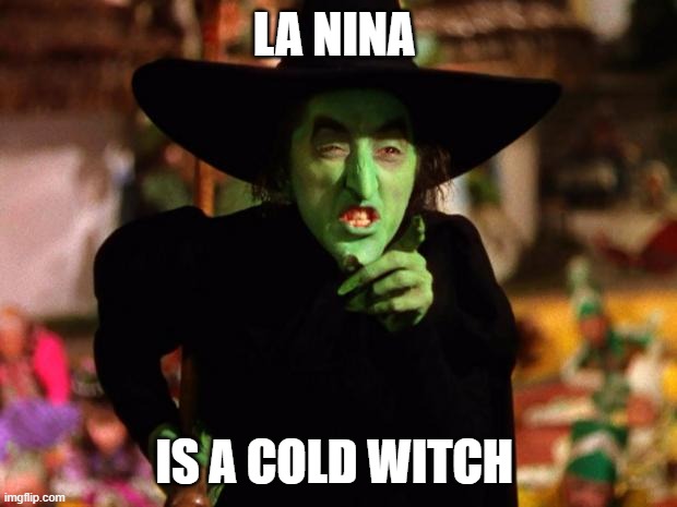 wicked witch  | LA NINA; IS A COLD WITCH | image tagged in wicked witch | made w/ Imgflip meme maker