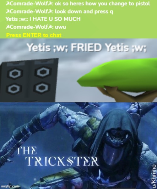 btw when you press q you throw a grenade | image tagged in the trickster | made w/ Imgflip meme maker