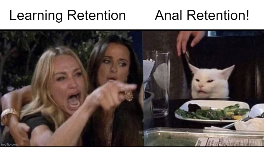 Karen Carpenter and Smudge Cat | Learning Retention Anal Retention! | image tagged in karen carpenter and smudge cat | made w/ Imgflip meme maker