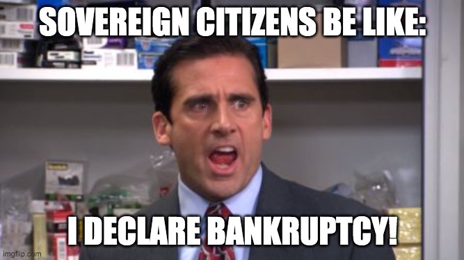 Sovereign citizens be like | SOVEREIGN CITIZENS BE LIKE:; I DECLARE BANKRUPTCY! | image tagged in the office bankruptcy | made w/ Imgflip meme maker