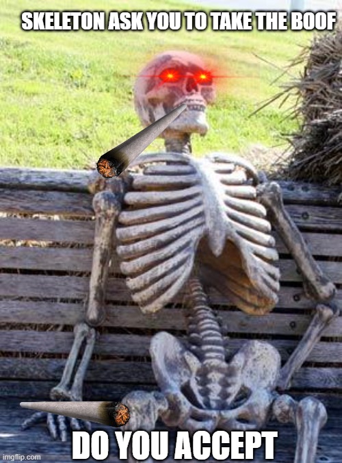 Waiting Skeleton | SKELETON ASK YOU TO TAKE THE BOOF; DO YOU ACCEPT | image tagged in memes | made w/ Imgflip meme maker