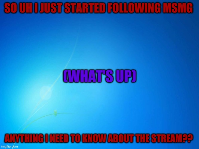 ik the rules are right in front of me but i was just wondering if i missed anything... | SO UH I JUST STARTED FOLLOWING MSMG; (WHAT'S UP); ANYTHING I NEED TO KNOW ABOUT THE STREAM?? | image tagged in question | made w/ Imgflip meme maker