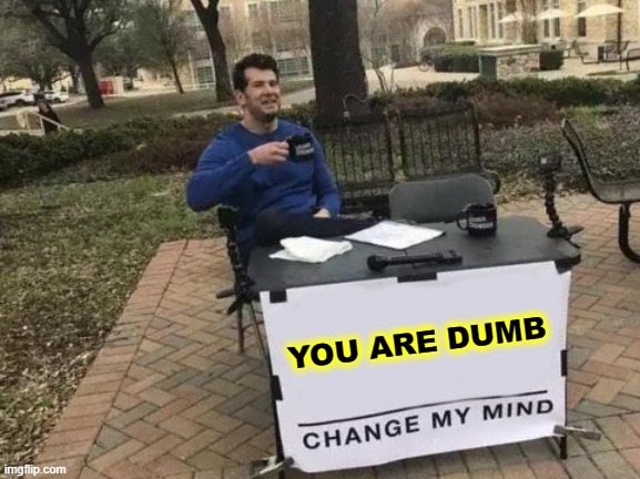 Change My Mind Meme | YOU ARE DUMB | image tagged in memes,change my mind | made w/ Imgflip meme maker