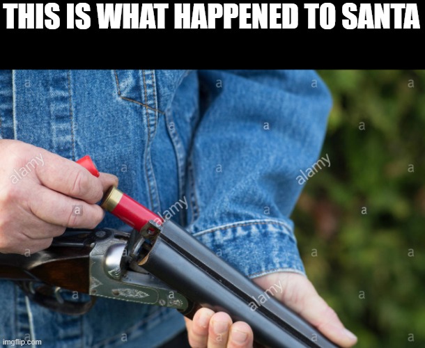 Man loading Shotgun | THIS IS WHAT HAPPENED TO SANTA | image tagged in man loading shotgun | made w/ Imgflip meme maker