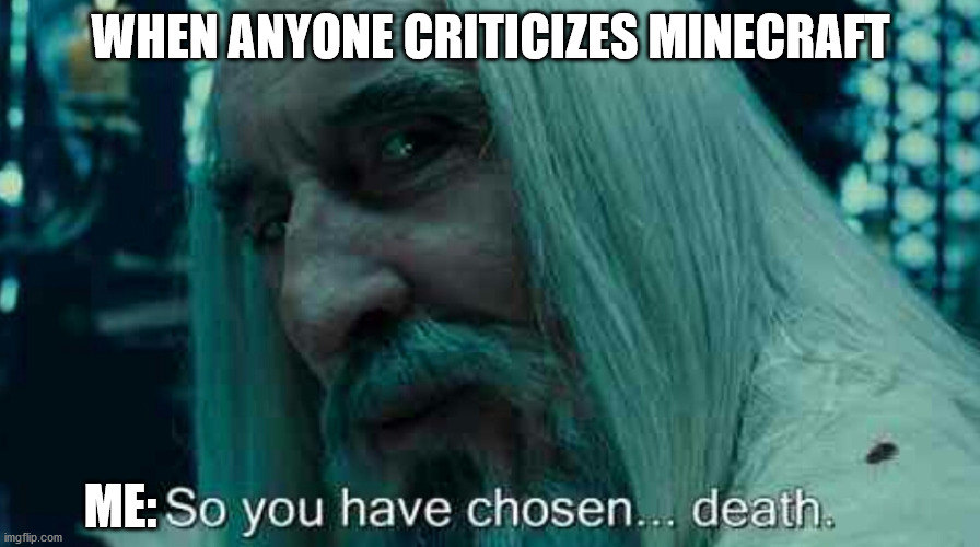 So you have chosen death | WHEN ANYONE CRITICIZES MINECRAFT; ME: | image tagged in so you have chosen death | made w/ Imgflip meme maker