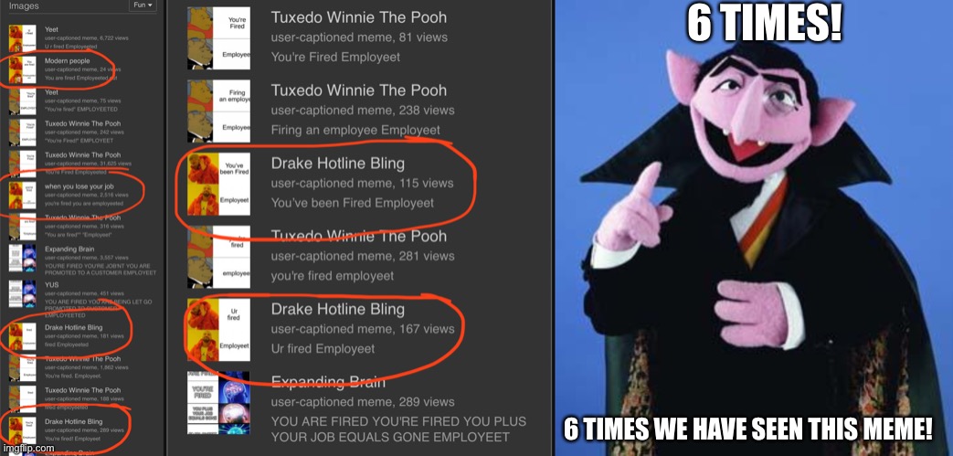 6 TIMES! 6 TIMES WE HAVE SEEN THIS MEME! | image tagged in the count | made w/ Imgflip meme maker