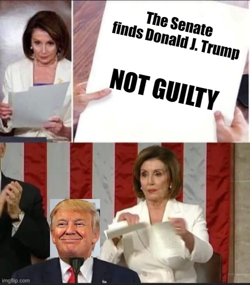 It'll take a ton of ice cream to cool her down! | The Senate finds Donald J. Trump; NOT GUILTY | image tagged in nancy pelosi tears speech,donald trump,impeachment,not guilty | made w/ Imgflip meme maker