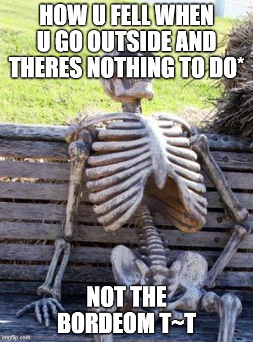 Waiting Skeleton | HOW U FELL WHEN U GO OUTSIDE AND THERES NOTHING TO DO*; NOT THE BORDEOM T~T | image tagged in memes,waiting skeleton | made w/ Imgflip meme maker
