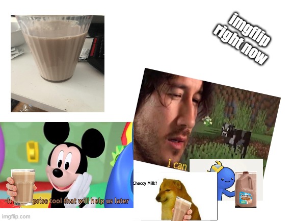 each imgflip meme rightnow | imgflip right now | image tagged in blank white template,choccy milk,too many images,too many tags | made w/ Imgflip meme maker