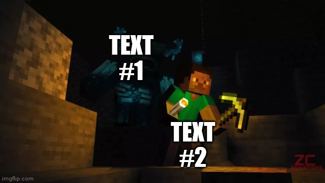 Link is in comments | TEXT #1; TEXT #2 | image tagged in minecraft warden | made w/ Imgflip meme maker