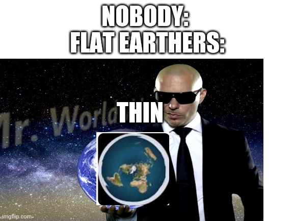 True | NOBODY: 

FLAT EARTHERS:; THIN | image tagged in memes | made w/ Imgflip meme maker