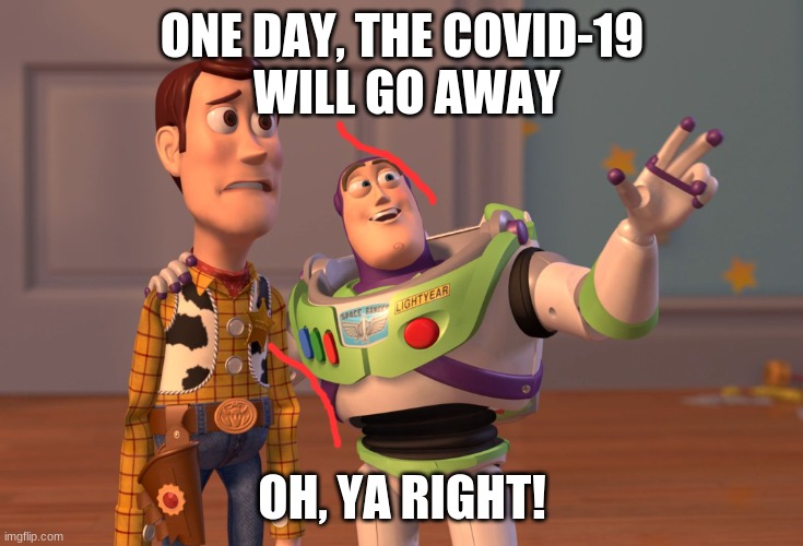 The Covid-19 Will Go away |  ONE DAY, THE COVID-19
 WILL GO AWAY; OH, YA RIGHT! | image tagged in memes,x x everywhere,jokes,coronavirus | made w/ Imgflip meme maker