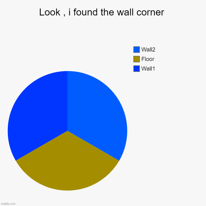 Look , i found the wall corner | Wall1, Floor, Wall2 | image tagged in charts,pie charts | made w/ Imgflip chart maker