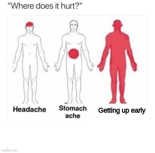 Where does it hurt | Getting up early | image tagged in where does it hurt | made w/ Imgflip meme maker