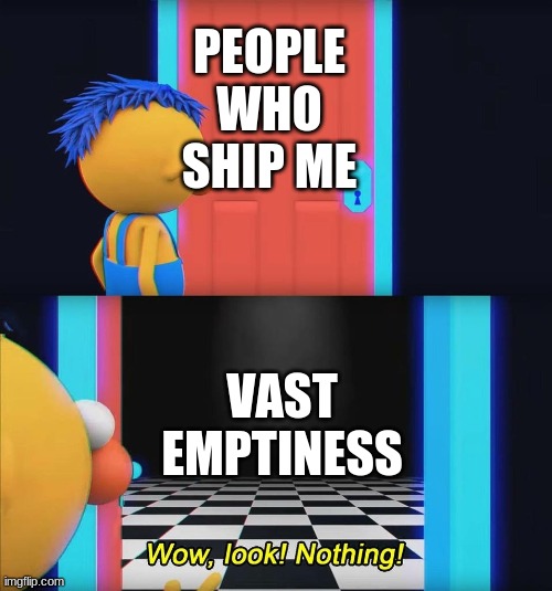 Wow look nothing! | PEOPLE WHO SHIP ME; VAST EMPTINESS | image tagged in wow look nothing | made w/ Imgflip meme maker