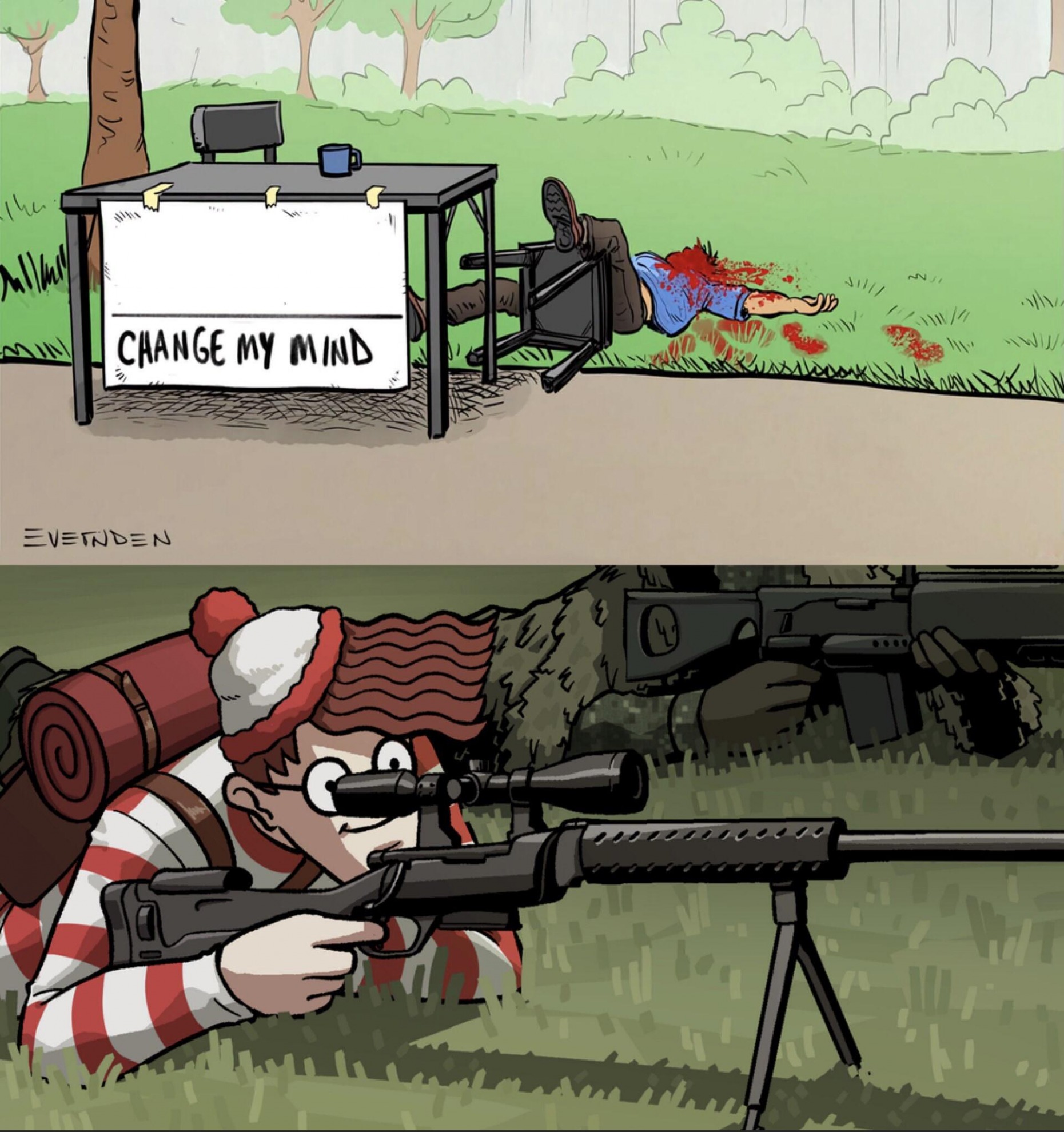 Waldo shooting man Blank Meme Template