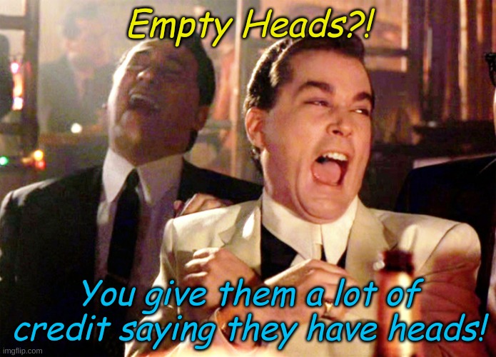 Good Fellas Hilarious Meme | Empty Heads?! You give them a lot of credit saying they have heads! | image tagged in memes,good fellas hilarious | made w/ Imgflip meme maker