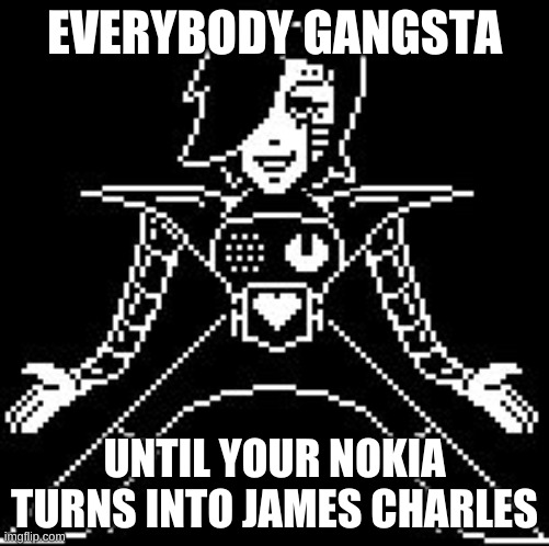 if you played undertale you would get this | EVERYBODY GANGSTA; UNTIL YOUR NOKIA TURNS INTO JAMES CHARLES | image tagged in memes,funny,undertale,mettaton,yes | made w/ Imgflip meme maker