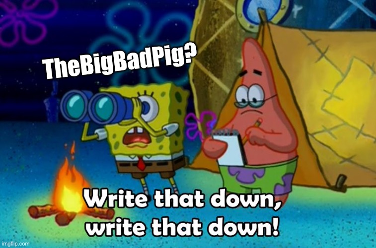 write that down | TheBigBadPig? | image tagged in write that down | made w/ Imgflip meme maker