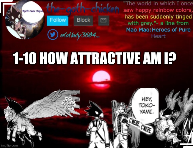 another trend | 1-10 HOW ATTRACTIVE AM I? | image tagged in the-goth-chicken's announcement template 3 | made w/ Imgflip meme maker