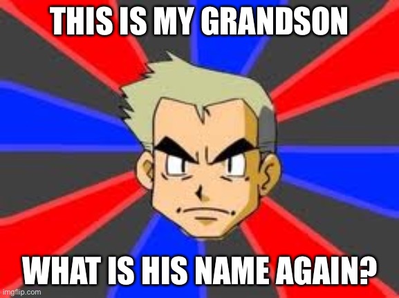 Why oak Why? (Again, if this meme is already on here, I had no knowledge of it) | THIS IS MY GRANDSON; WHAT IS HIS NAME AGAIN? | image tagged in memes,professor oak | made w/ Imgflip meme maker