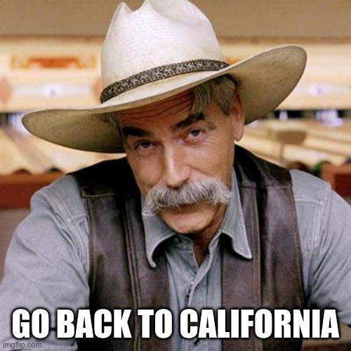 SARCASM COWBOY | GO BACK TO CALIFORNIA | image tagged in sarcasm cowboy | made w/ Imgflip meme maker