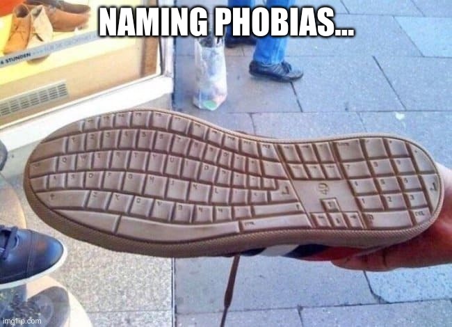 Seems accurate. | NAMING PHOBIAS... | image tagged in shoe,name,phobia,typing | made w/ Imgflip meme maker