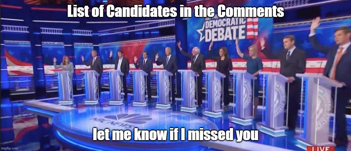 I'll try and keep this as up-to-date as I can, so let me know if I miss anything. | List of Candidates in the Comments; let me know if I missed you | image tagged in candidates | made w/ Imgflip meme maker