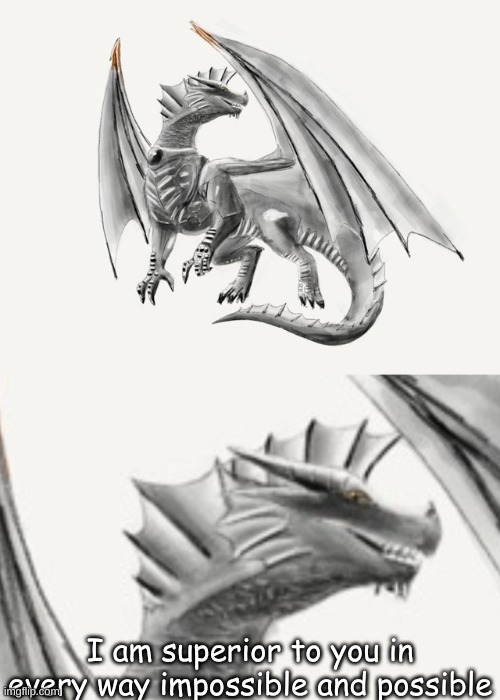 That's what the dragon looks like its saying | I am superior to you in every way impossible and possible | made w/ Imgflip meme maker