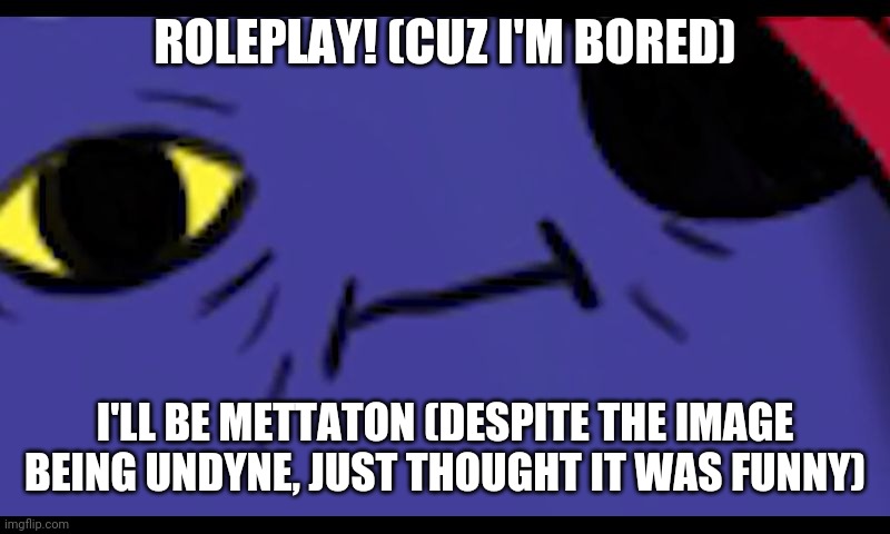 Roleplay! | ROLEPLAY! (CUZ I'M BORED); I'LL BE METTATON (DESPITE THE IMAGE BEING UNDYNE, JUST THOUGHT IT WAS FUNNY) | image tagged in undyne | made w/ Imgflip meme maker