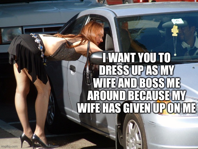 ...TO DRESS UP AS MY WIFE AND BOSS ME AROUND BECAUSE MY WIFE HAS GIVEN UP O...