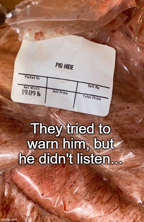 HIDE! | They tried to warn him, but he didn't listen... | image tagged in pig,hide,they told me but i didn't listen | made w/ Imgflip meme maker