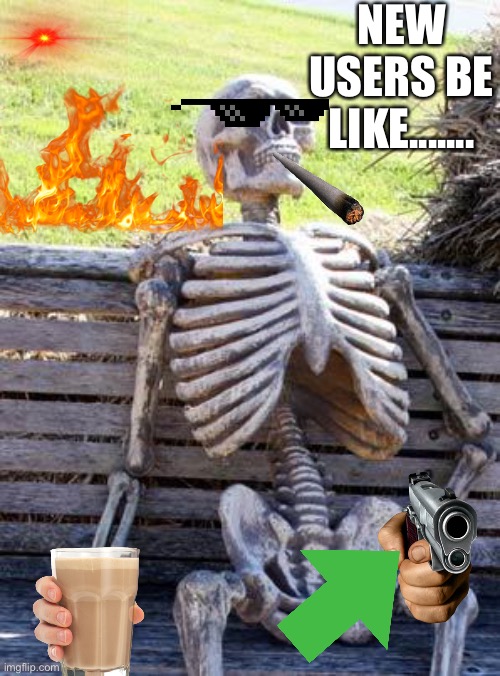 New users |  NEW USERS BE LIKE....... | image tagged in memes,waiting skeleton | made w/ Imgflip meme maker