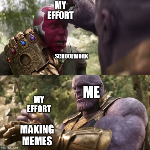 my grades be F | MY EFFORT; SCHOOLWORK; ME; MY EFFORT; MAKING MEMES | image tagged in memes | made w/ Imgflip meme maker