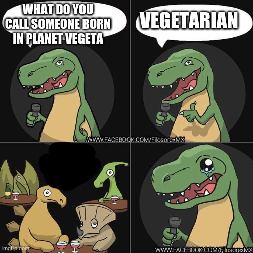 yes | VEGETARIAN; WHAT DO YOU CALL SOMEONE BORN IN PLANET VEGETA | image tagged in bad joke,yes,vegetarian | made w/ Imgflip meme maker