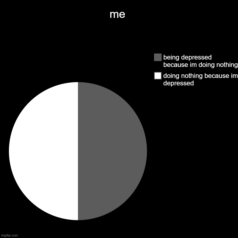 i mean it gotta be true can ya relate | me | doing nothing because im depressed, being depressed because im doing nothing | image tagged in charts,pie charts | made w/ Imgflip chart maker