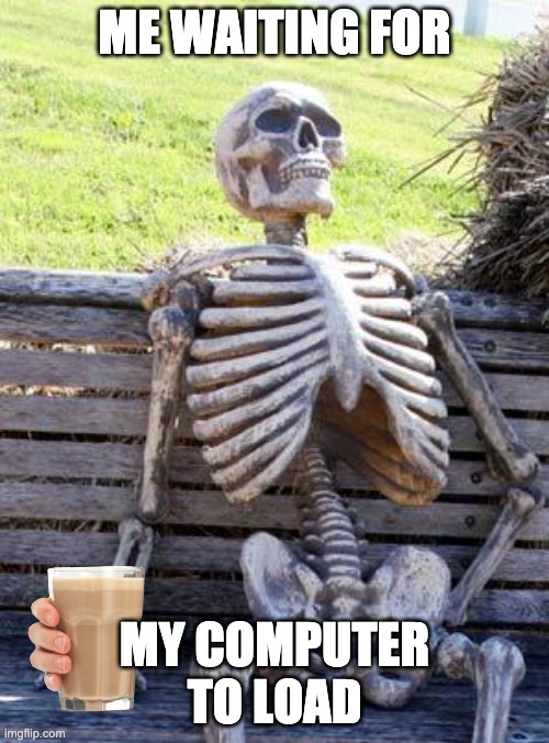 Waiting Skeleton Meme | ME WAITING FOR; MY COMPUTER TO LOAD | image tagged in memes,waiting skeleton | made w/ Imgflip meme maker