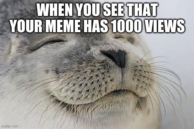 Satisfied Seal Meme | WHEN YOU SEE THAT YOUR MEME HAS 1000 VIEWS | image tagged in memes,satisfied seal | made w/ Imgflip meme maker