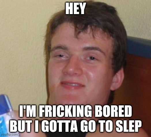 I'm tired alright? | HEY; I'M FRICKING BORED BUT I GOTTA GO TO SLEP | image tagged in memes,10 guy | made w/ Imgflip meme maker