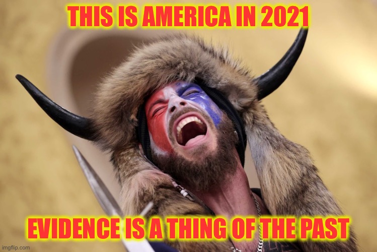 Horned Guy Protestor Scream | THIS IS AMERICA IN 2021 EVIDENCE IS A THING OF THE PAST | image tagged in horned guy protestor scream | made w/ Imgflip meme maker