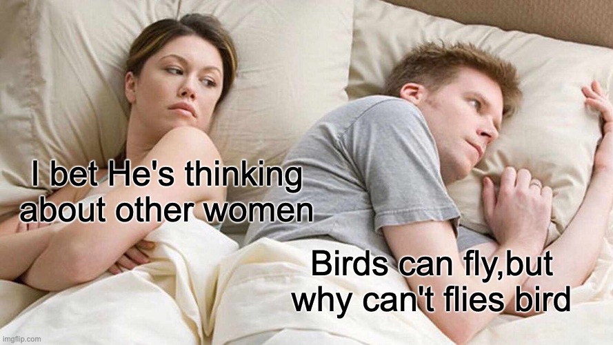 I Bet He's Thinking About Other Women Meme | I bet He's thinking about other women; Birds can fly,but why can't flies bird | image tagged in memes,i bet he's thinking about other women | made w/ Imgflip meme maker