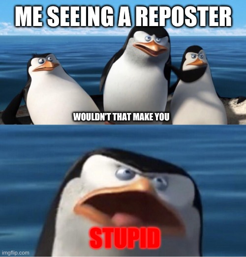 Wouldn't that make you | ME SEEING A REPOSTER; WOULDN'T THAT MAKE YOU; STUPID | image tagged in wouldn't that make you | made w/ Imgflip meme maker