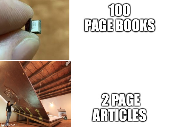 100 PAGE BOOKS; 2 PAGE ARTICLES | image tagged in books | made w/ Imgflip meme maker