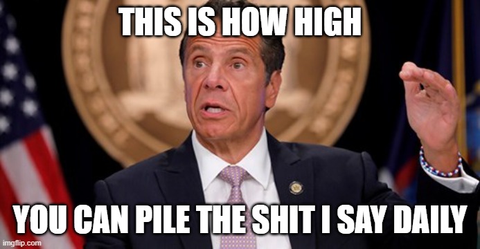 Andrew Cuomo | THIS IS HOW HIGH; YOU CAN PILE THE SHIT I SAY DAILY | image tagged in cuomo | made w/ Imgflip meme maker