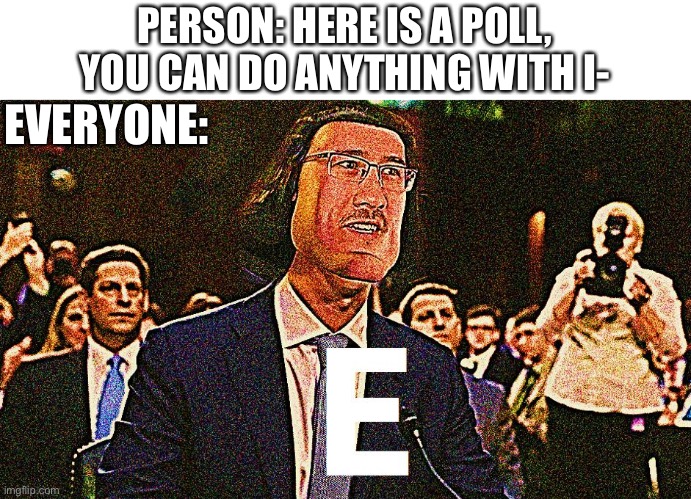 Just a random YouTube trend | PERSON: HERE IS A POLL, YOU CAN DO ANYTHING WITH I-; EVERYONE: | image tagged in e,just random things from youtube | made w/ Imgflip meme maker