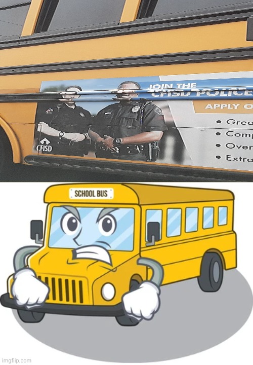 Crooked bus ad placement | image tagged in angry bus,school bus,you had one job,memes,meme,bus | made w/ Imgflip meme maker